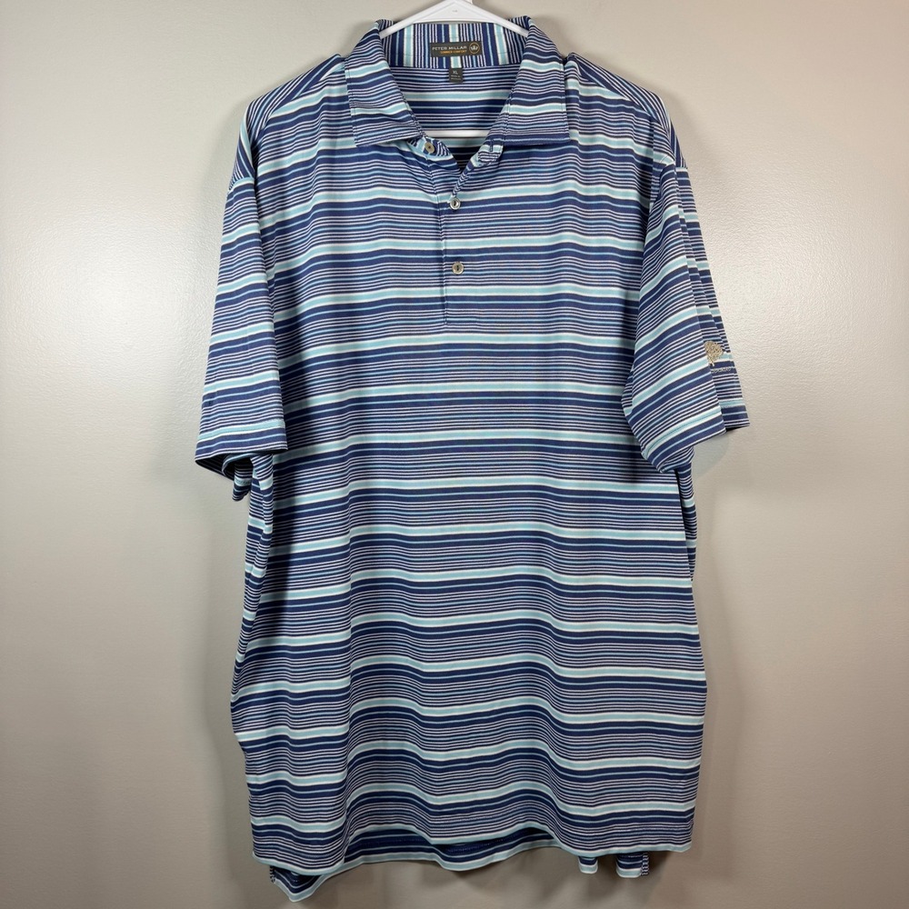 Peter Millar Summer Comfort XL Polo Blue Striped Woodland Golf Club Performance